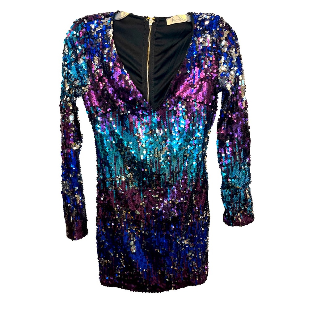 Riah Long Sleeve Multicolored Sequined V-neck Dress, Eras